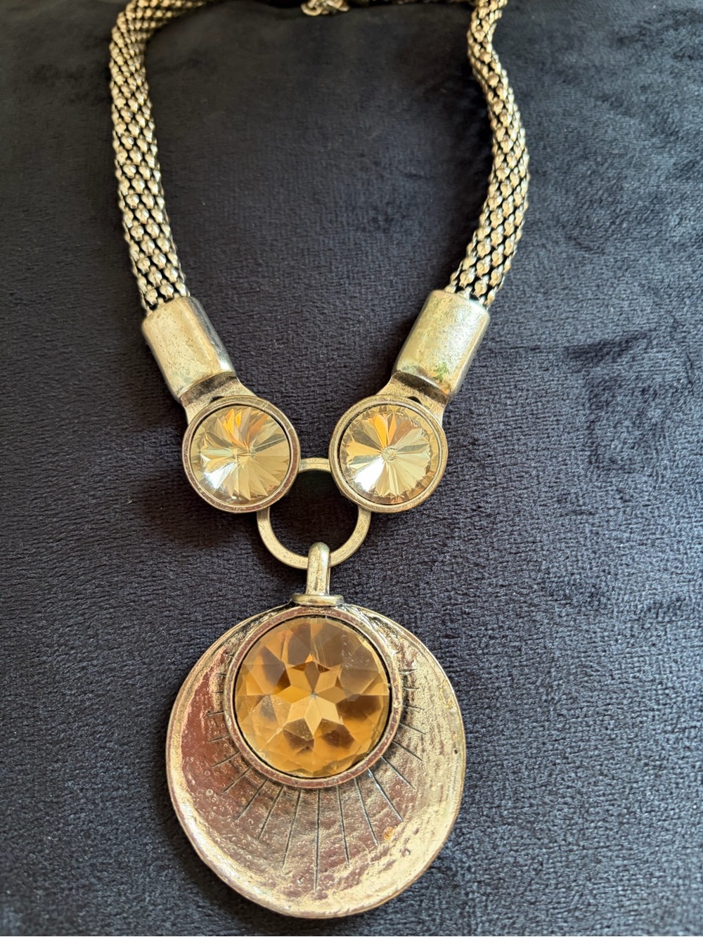 Gold-Tone Amber Crystal Pendant Necklace - Women Jewelry